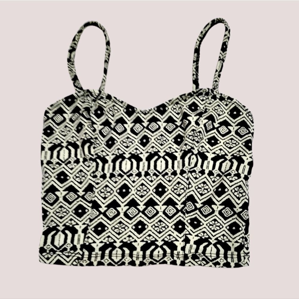 Hollister Print Cropped Tank Tan Black US XS